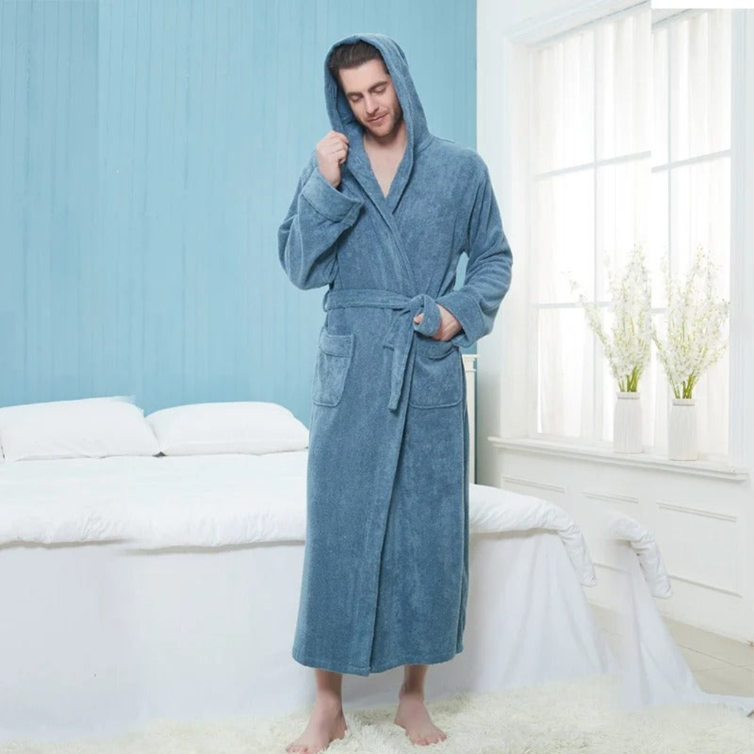Men’s Hooded Bathrobe with Belt and Pockets