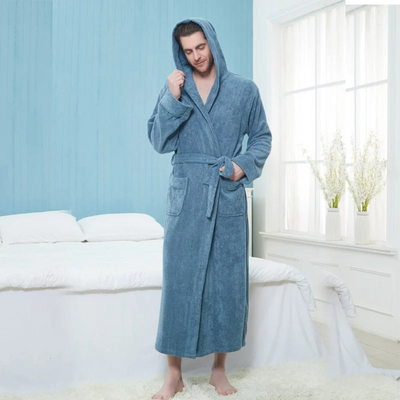 Men’s Hooded Bathrobe with Belt and Pockets