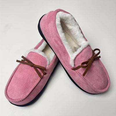 Women’s Fur-Lined Slippers with Bow – Soft Sole & Cozy Design