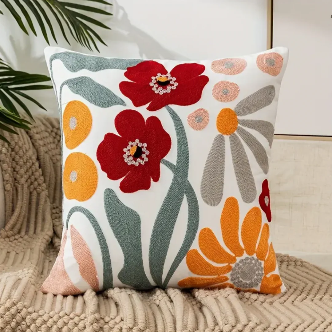 Floral Throw Pillow 45x45 cm Cotton Polyester