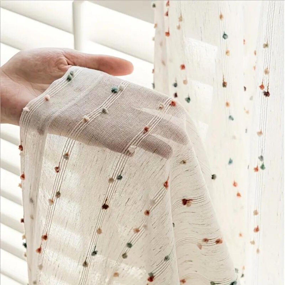 Sugar Bean Rainbow Embroidered Tulle Curtain Panel