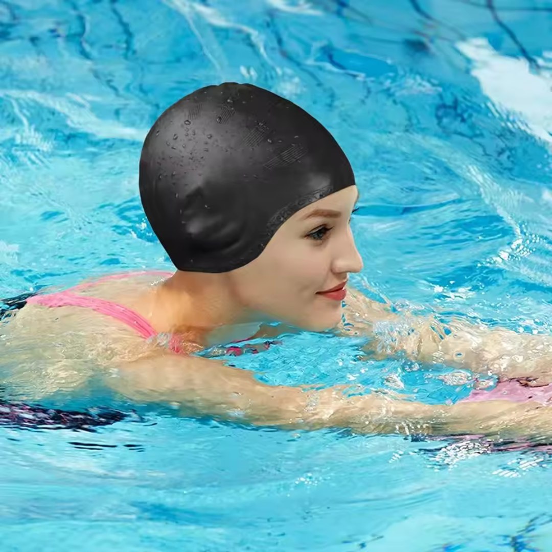 Silicone Swim Cap with Ear Protection for Long Hair