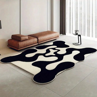 Black and White Washable Living Room Rug