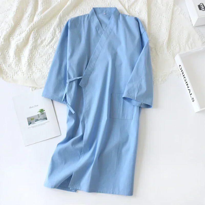 Men’s Cotton Kimono Nightgown Sleepwear with Belt 2024