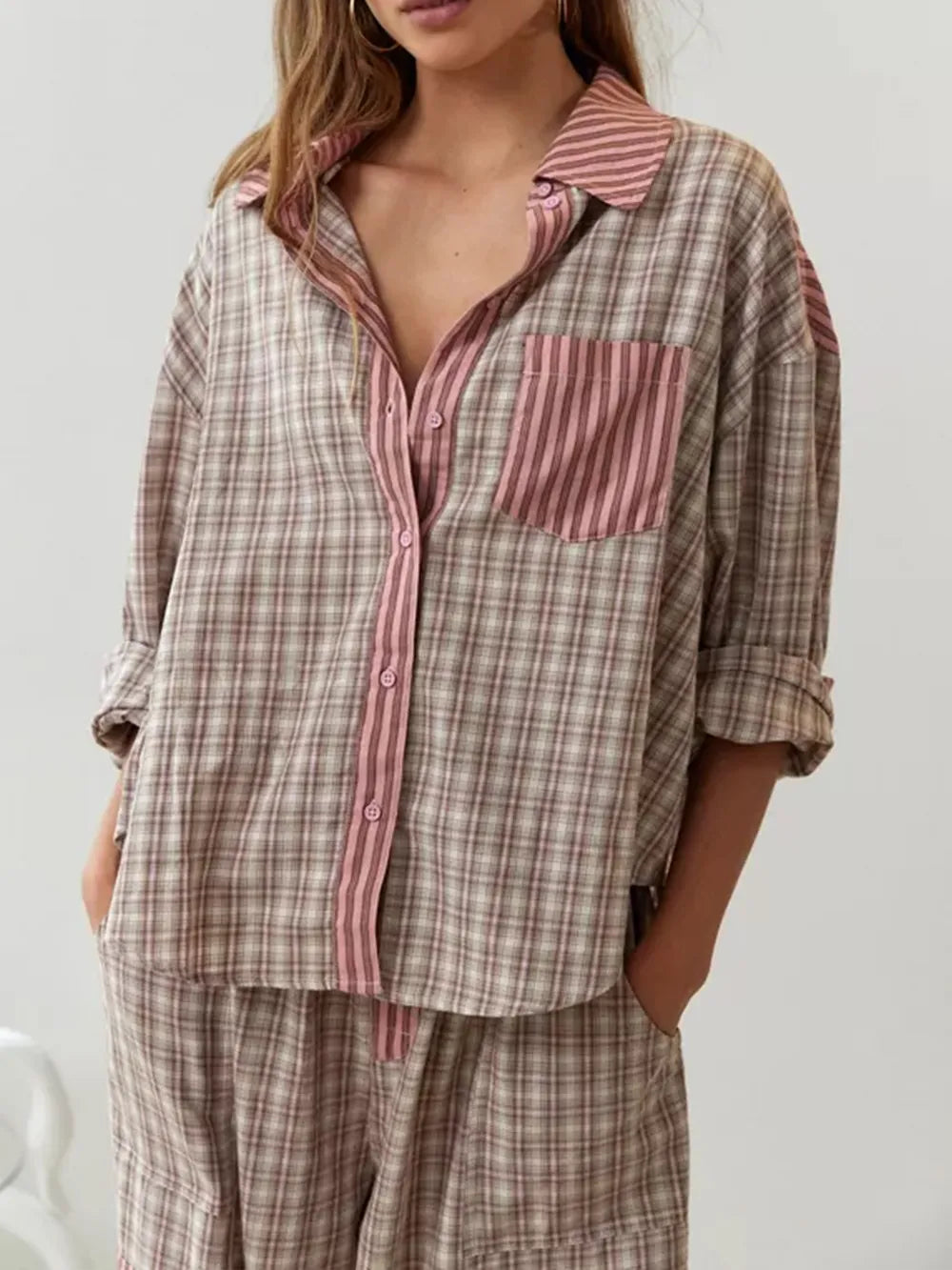 Women’s Two-Piece Pajama Set with Drawstring Trousers