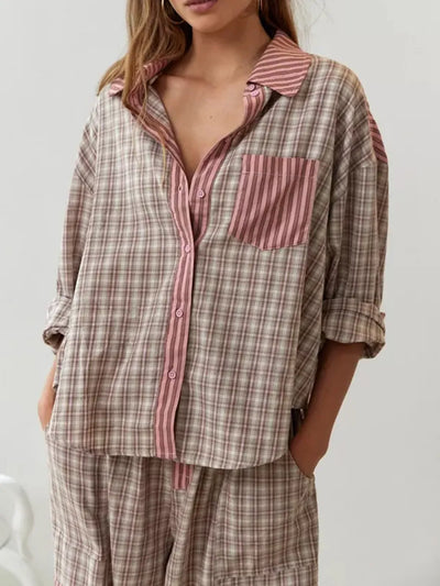 Women’s Two-Piece Pajama Set with Drawstring Trousers