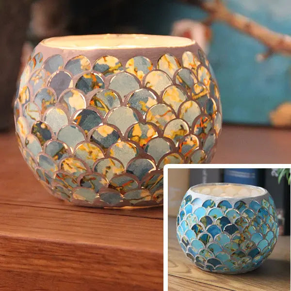 Mosaic Glass Candle Holder for Home Decor