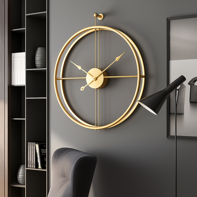 Vermilion Modern Wall Clock – Silent Quartz, Minimalist Design, 55/60 cm, Black/Gray