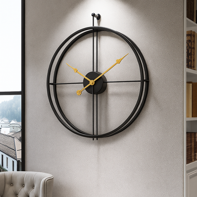 Vermilion Modern Wall Clock – Silent Quartz, Minimalist Design, 55/60 cm, Black/Gray