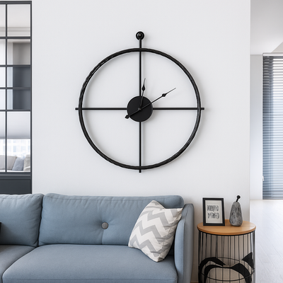 Vermilion Modern Wall Clock – Silent Quartz, Minimalist Design, 55/60 cm, Black/Gray