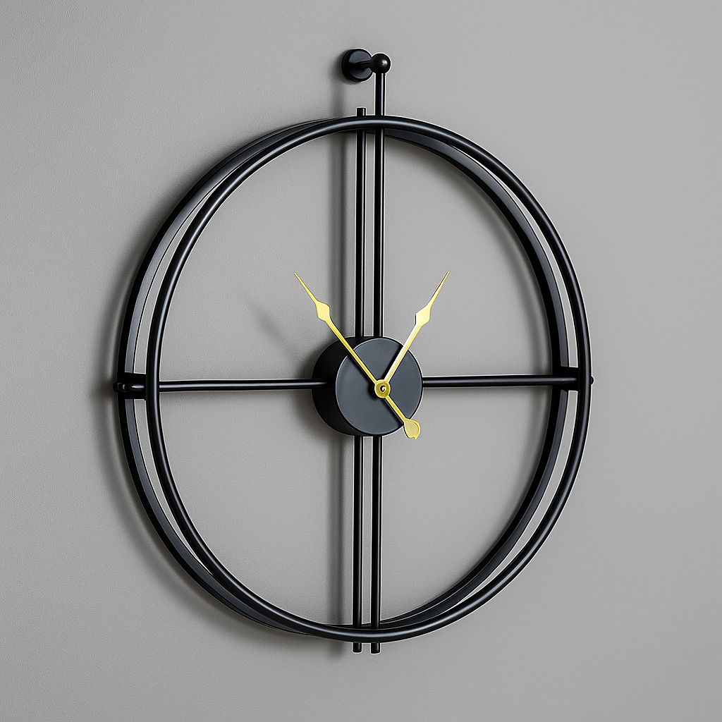 Vermilion Modern Wall Clock – Silent Quartz, Minimalist Design, 55/60 cm, Black/Gray