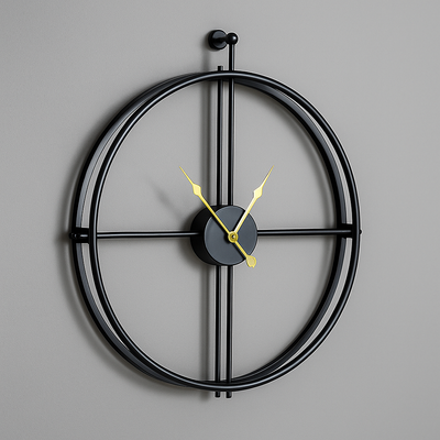 Vermilion Modern Wall Clock – Silent Quartz, Minimalist Design, 55/60 cm, Black/Gray