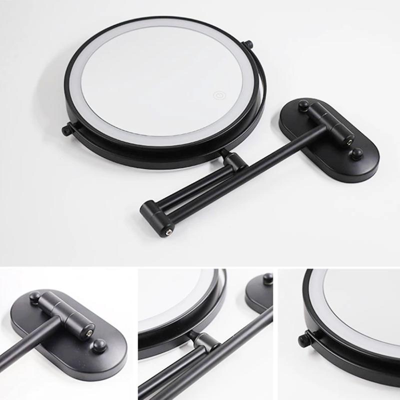 Black LED Rechargeable Makeup Mirror – 3-Color Light