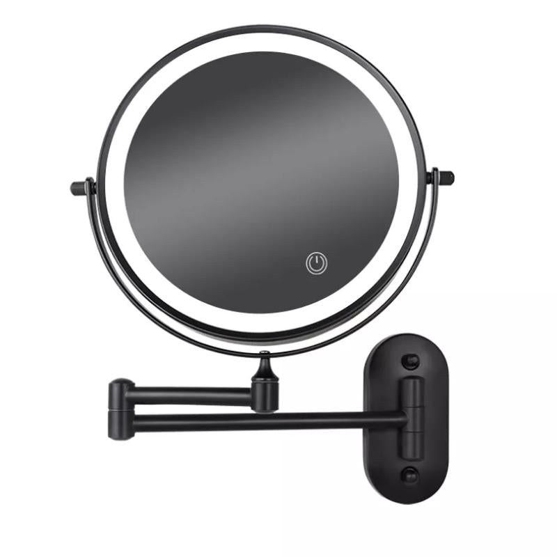 Black LED Rechargeable Makeup Mirror – 3-Color Light