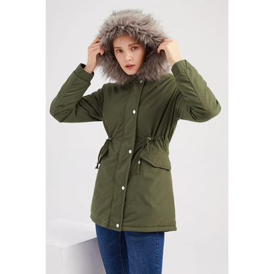 Women’s Winter Parka Jacket with Snap Button Closure