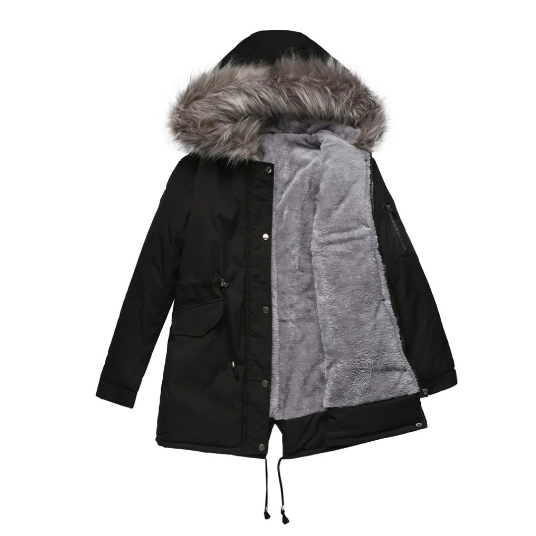 Women’s Winter Parka Jacket with Snap Button Closure