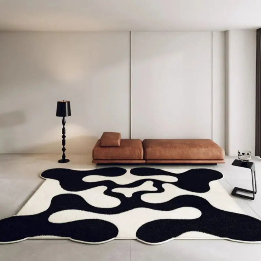 Black and White Washable Living Room Rug