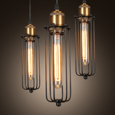Retro Industrial Pendant Light with Metal Cage
