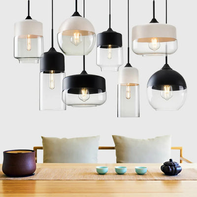 Hand-Blown Glass & Wood Pendant Light Adjustable