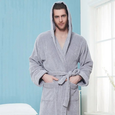 Men’s Hooded Bathrobe with Belt and Pockets