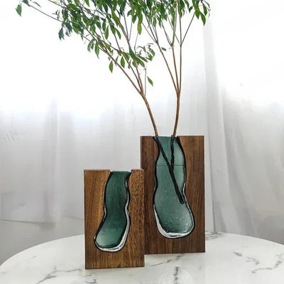 Scandinavian Glass Vase with Wooden Accent for Modern Interiors