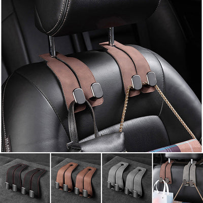 Car Seat Back Double Hook with Phone Holder – PU Leather Organizer