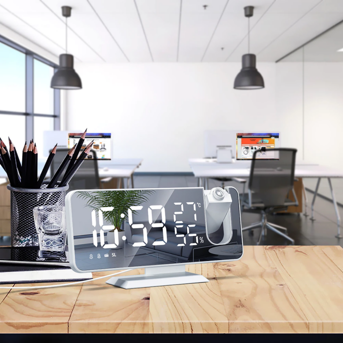 LED Projection Alarm Clock with Radio USB Charger Display