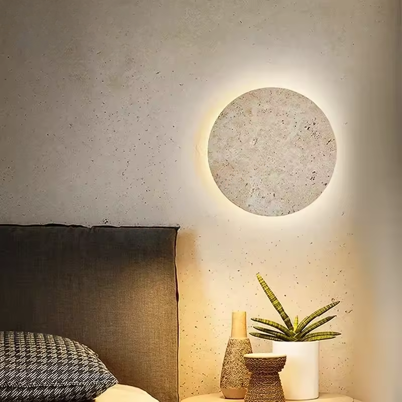 Wabi-Sabi Travertine Natural Stone Wall Lamp with LED