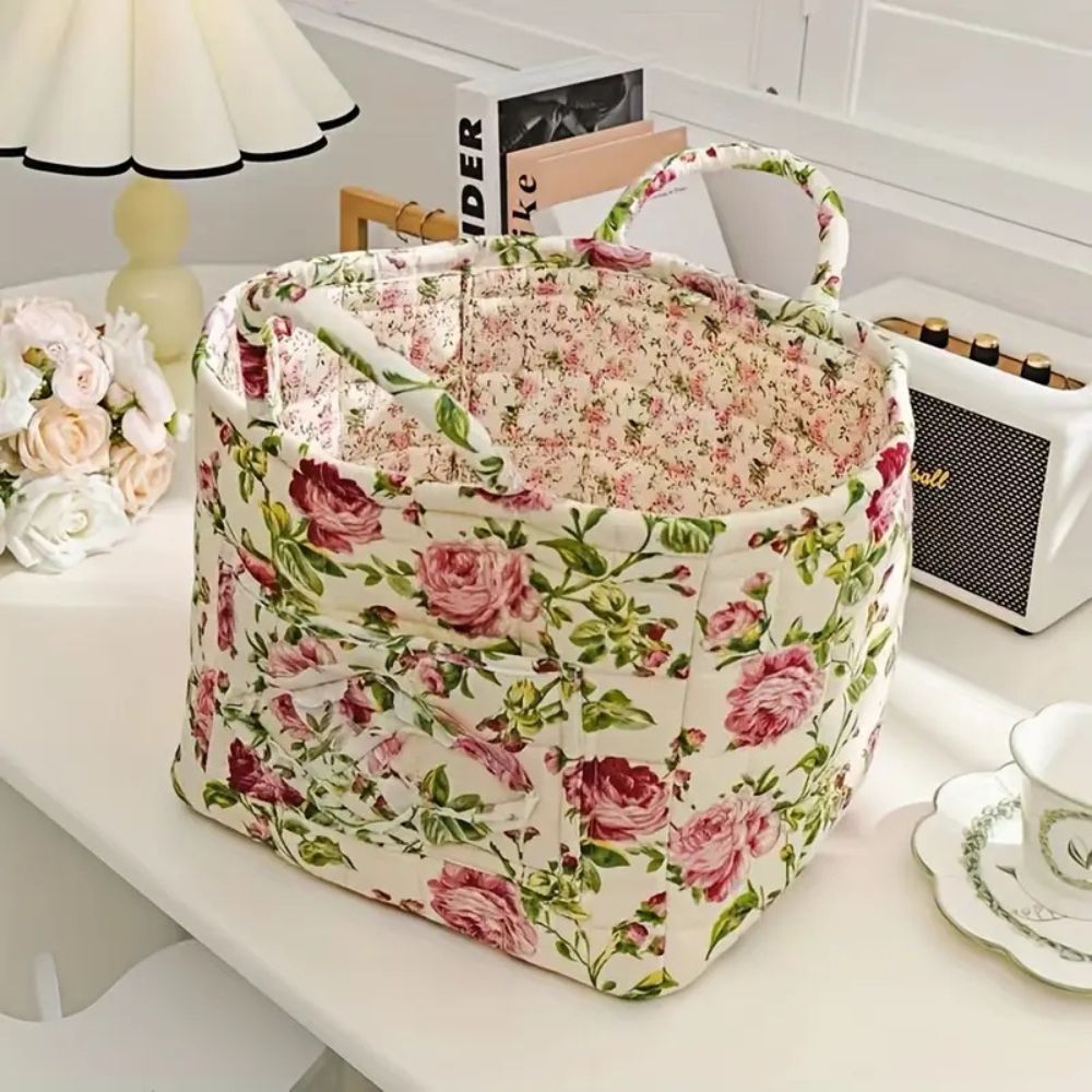 Floral Canvas Storage Basket for Home Organization