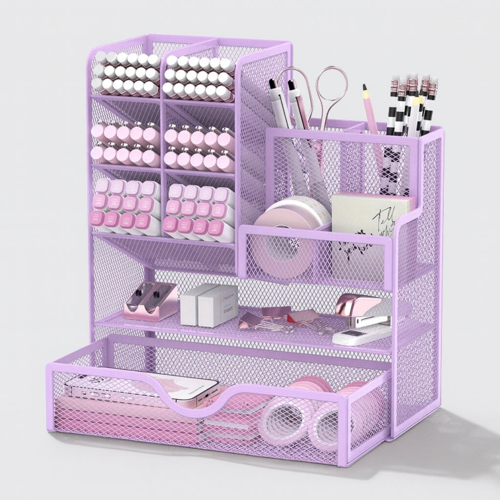 Metal Desk Organizer with Compartments for Office Supplies