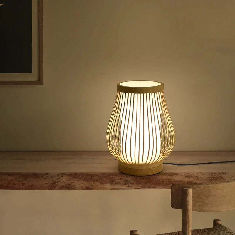 Japanese Bamboo Table Lamp with Warm Light