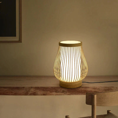 Japanese Bamboo Table Lamp with Warm Light