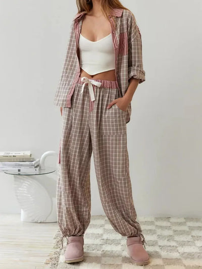 Women’s Two-Piece Pajama Set with Drawstring Trousers