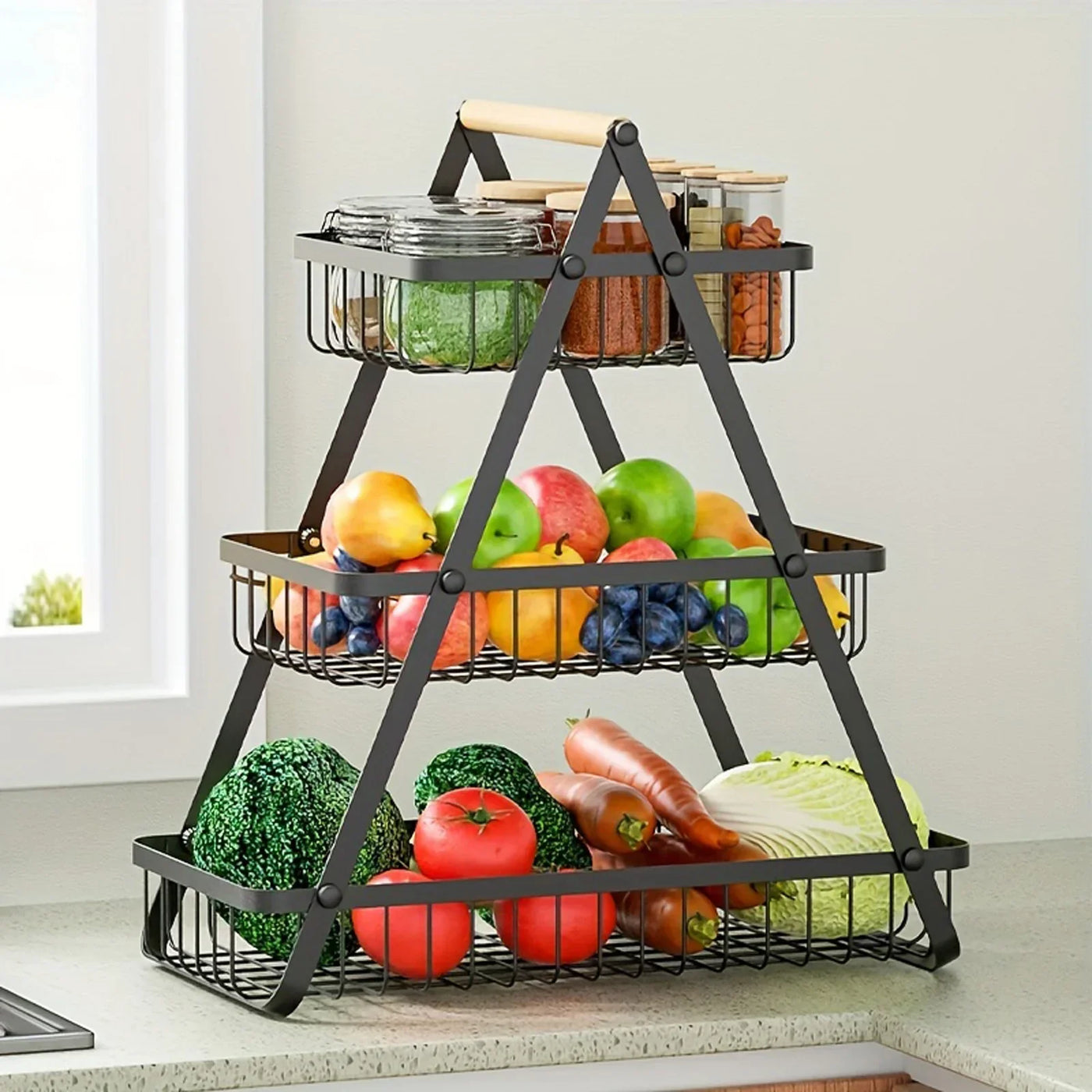 3-Tier Metal Fruit Basket for Kitchen Counter