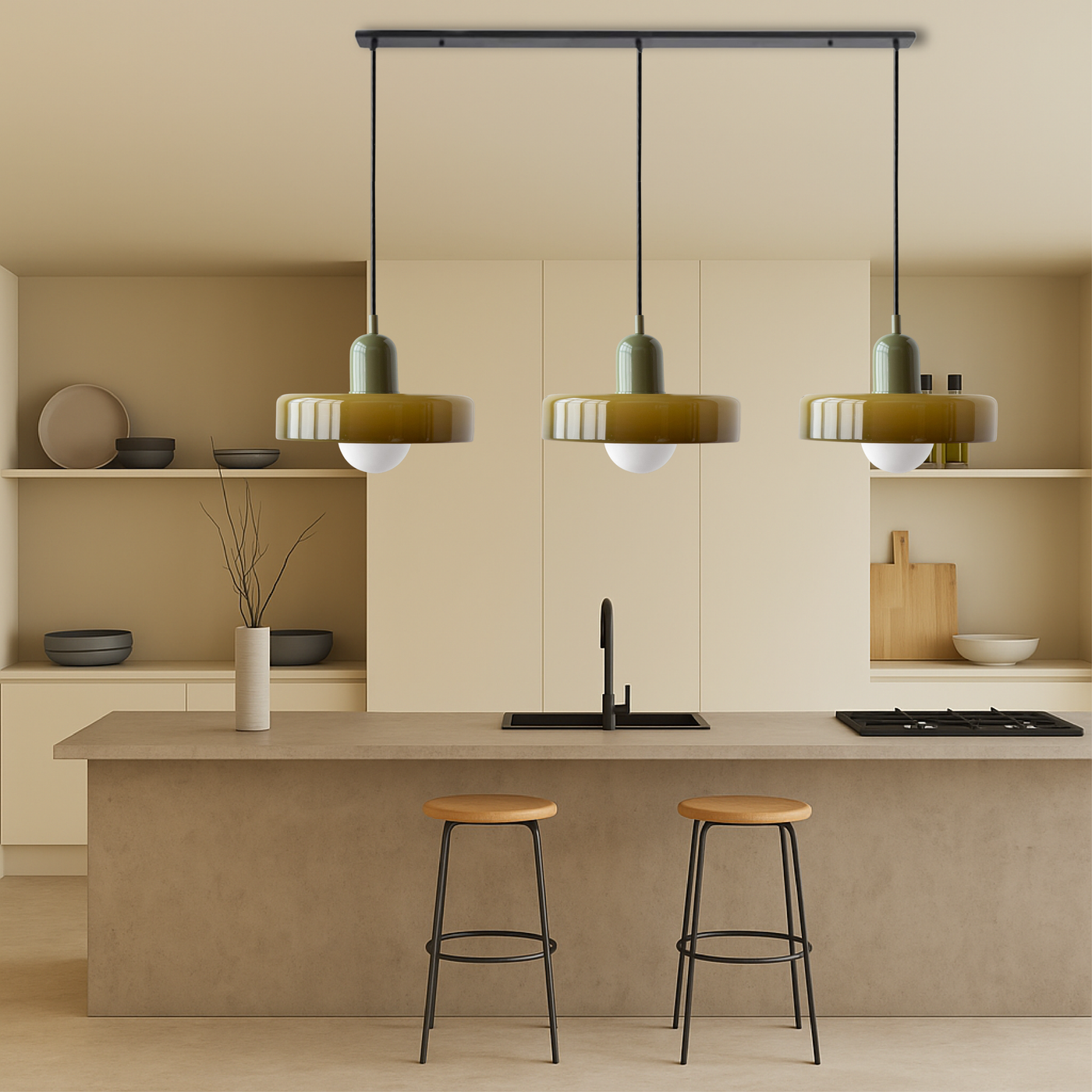 3-Head Bauhaus Colored Glass Pendant Lamp for Modern Living Spaces