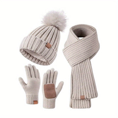 3-in-1 Knitted Winter Set with Hat, Scarf, and Touchscreen Gloves