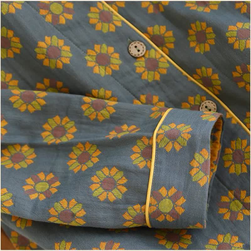 Cotton Sunflower Print Pajama Set for Men & Women