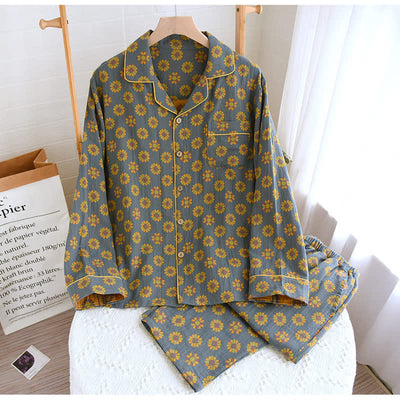 Cotton Sunflower Print Pajama Set for Men & Women