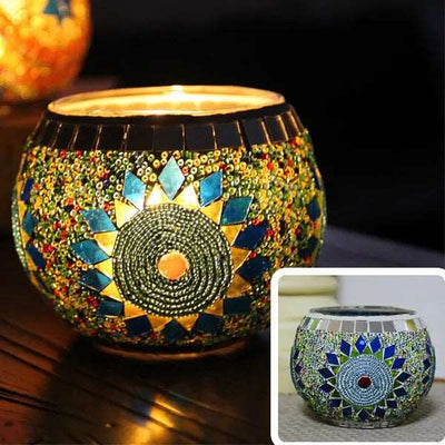Mosaic Glass Candle Holder for Home Decor