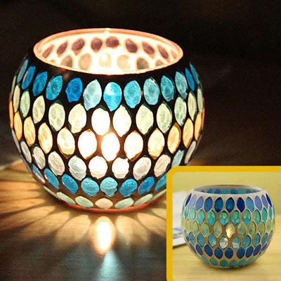 Mosaic Glass Candle Holder for Home Decor