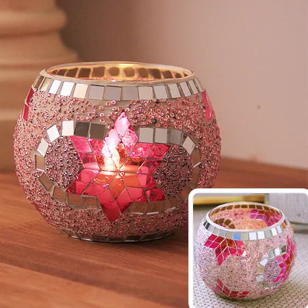 Mosaic Glass Candle Holder for Home Decor