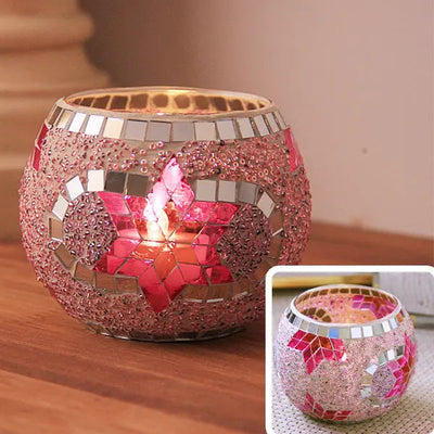 Mosaic Glass Candle Holder for Home Decor