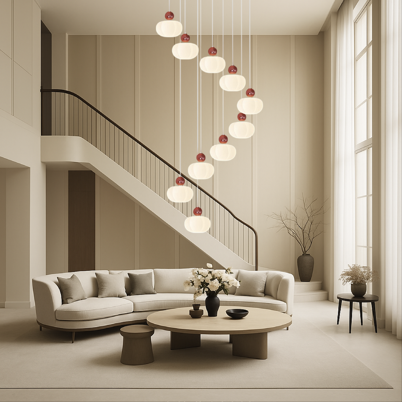 Cream Art Deco Staircase LED Chandelier