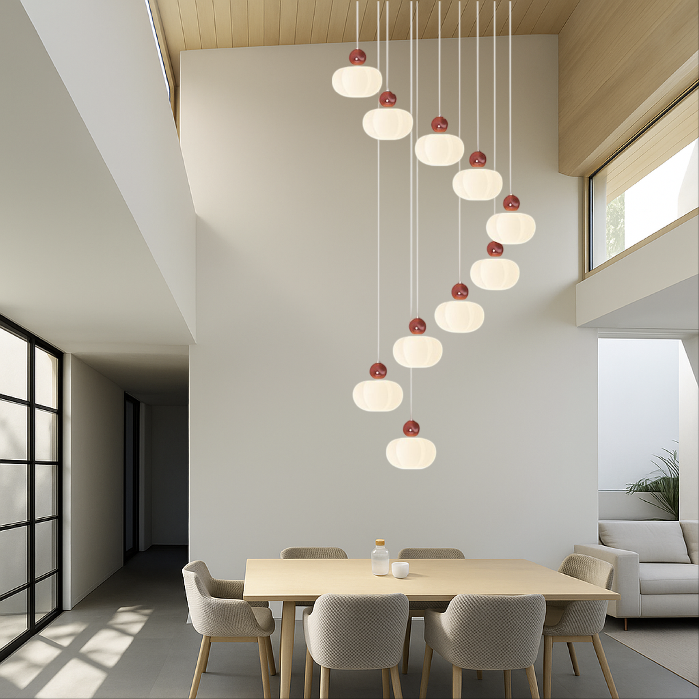 Cream Art Deco Staircase LED Chandelier