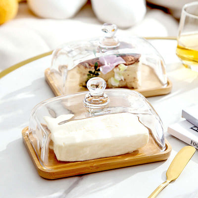 Wooden Butter Dish with Glass Lid – Elegant Tableware