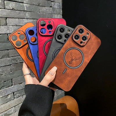 Deer Leather iPhone Case MagSafe Wireless Charging