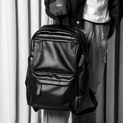 Men's PU Leather Waterproof Travel Backpack