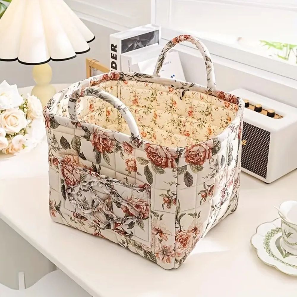 Floral Canvas Storage Basket for Home Organization