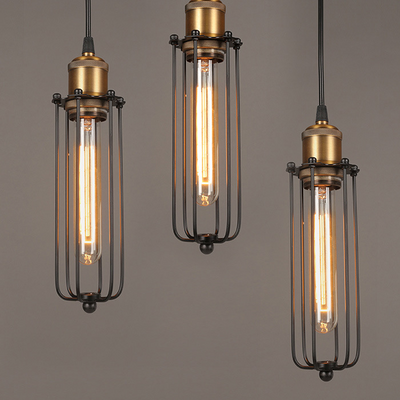 Retro Industrial Pendant Light with Metal Cage