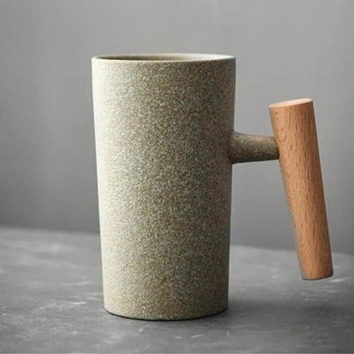 Nordic Ceramic Latte Mug with Wood Handle